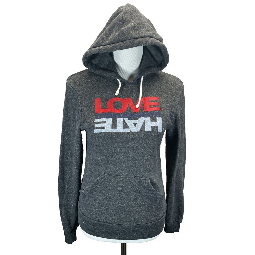 HTF Human Rights‎ Campaign Love Conquers Hate Hoodie Sz XS Gray LGBT Equality